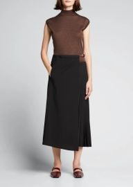 Tibi Tropical Wool Pleated Wrap SkirtLeather Belt at Bergdorf Goodman